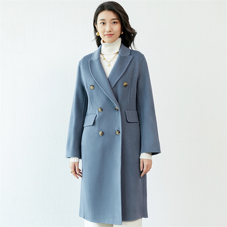 长袖西装领纯色2024年冬季双排扣时尚羊毛外套,女装毛呢外套,高哲羊绒