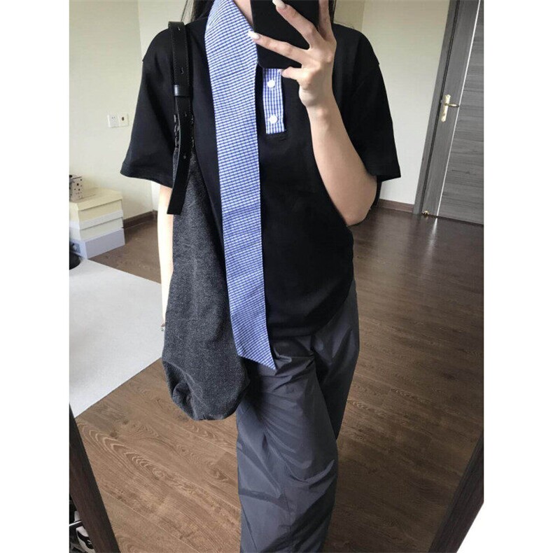 DXY247HH-P44美式领口拼接格子领带短袖t恤高级感痞帅半袖,男装T恤,星座1007（原301D）