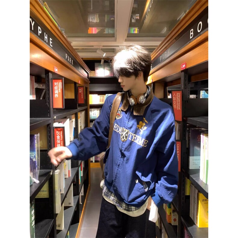 DJK7308-批75美式潮牌刺绣字母哈灵顿棒球服外套男女宽松夹克上衣,男装夹克,星座603-2