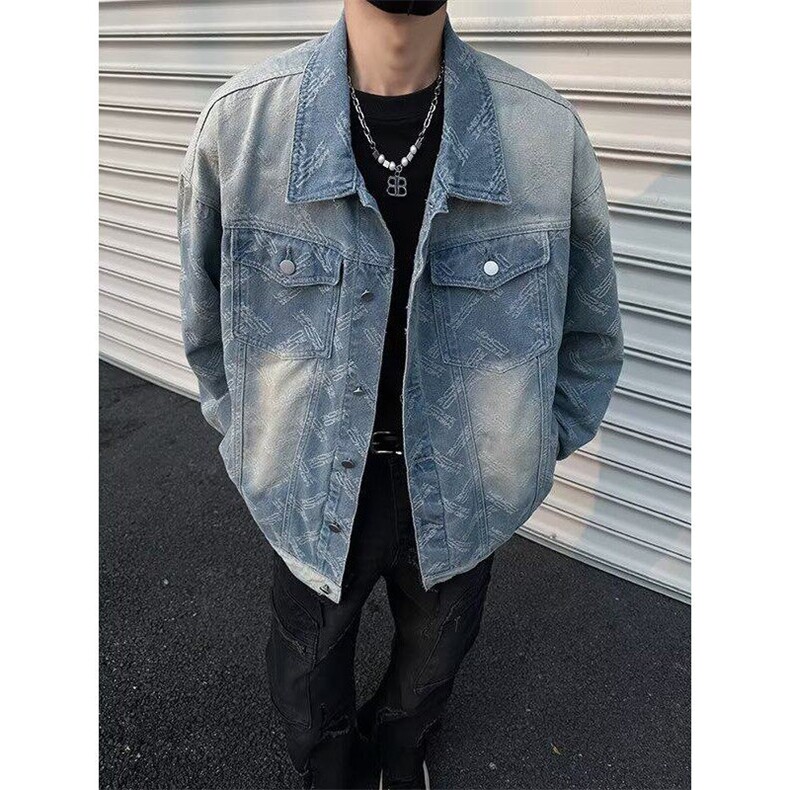 复古提花垫肩牛仔外套男款春秋季美式J3572P78,男装夹克,星座1116-2
