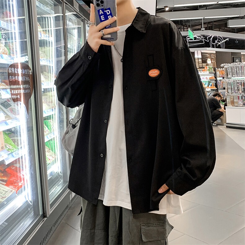 原宿风ins长袖简约男生宽松秋季港风衬衣日系休闲百搭W1307-P32,男装衬衫,星座512-2