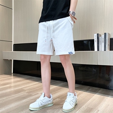 夏季棉麻刺绣短裤男休闲百搭五分裤纯棉沙滩裤XZ310B-3-DK833-P25，男装牛仔裤，星座310B-3