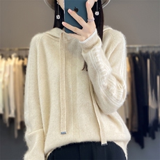 2024年秋冬季新款通勤长袖羊毛LTR202322字母加厚羊毛帽衫开衫，女装羊毛衫，丽特绒