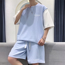 套装男韩版潮流短袖t2恤2023夏季新款ins宽松帅气运动装W2818-P47，男装休闲套装，星座412-3