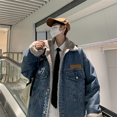 牛仔外套男女ins冬季棉服新款加绒加厚羊羔毛牛仔衣夹克8962-p82，男装夹克，星座1008