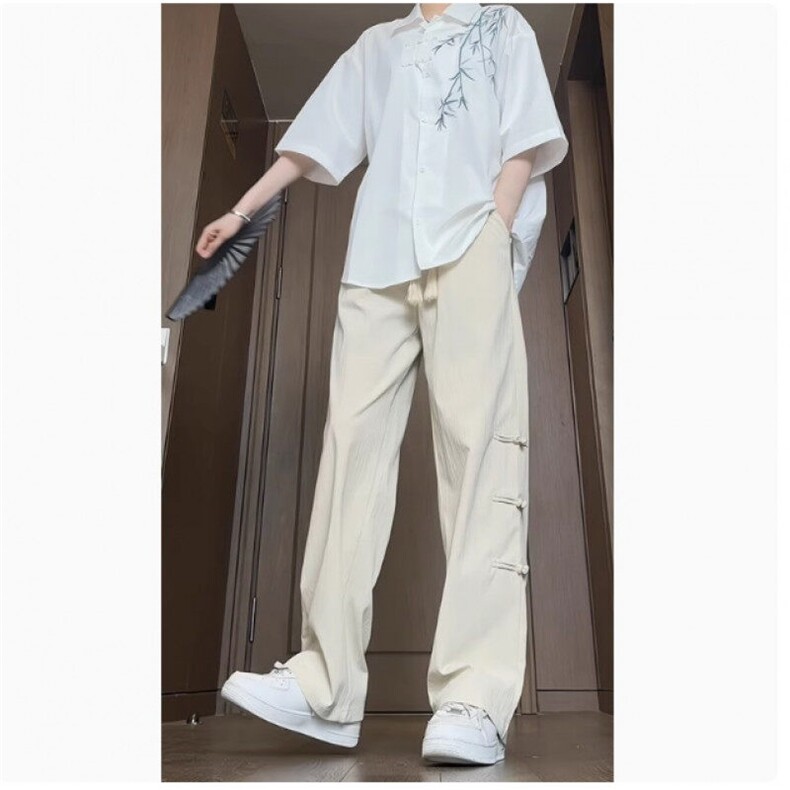 新中式风裤子男夏季薄款高级感垂感直筒休闲长裤男装潮冰丝裤，男装休闲裤，电商B212（原钱塘6029）