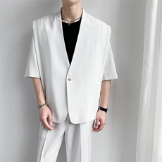 宽松西装套装男帅气宽松西服两件套纯色休闲礼服，男装西服，星座406