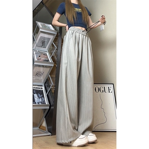 竖条纹山本裤男女夏季慵懒风垂感直筒西裤薄款裤子K8621-特价P37图片