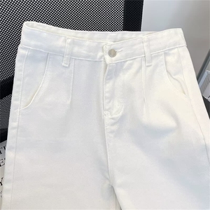 白色牛仔裤男潮牌百搭阔腿裤子美式高街痞帅直筒长裤图片