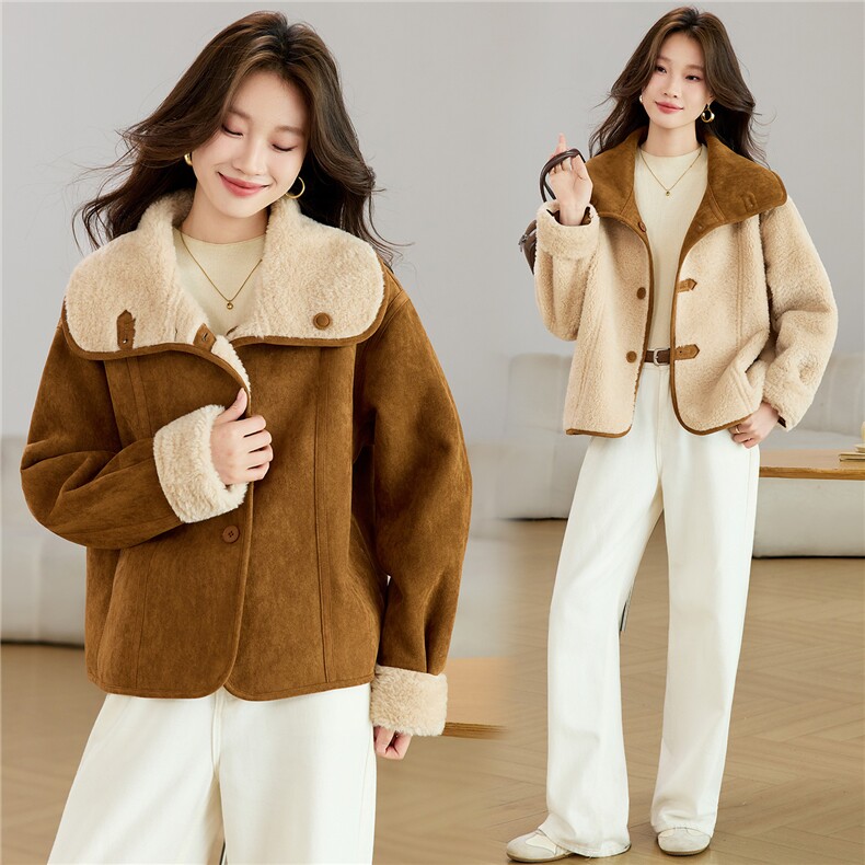 2025冬装新款时尚洋气仿羊羔毛颗粒绒皮毛一体加厚保暖两面穿外套，女装羊羔毛/颗粒绒，木子恋