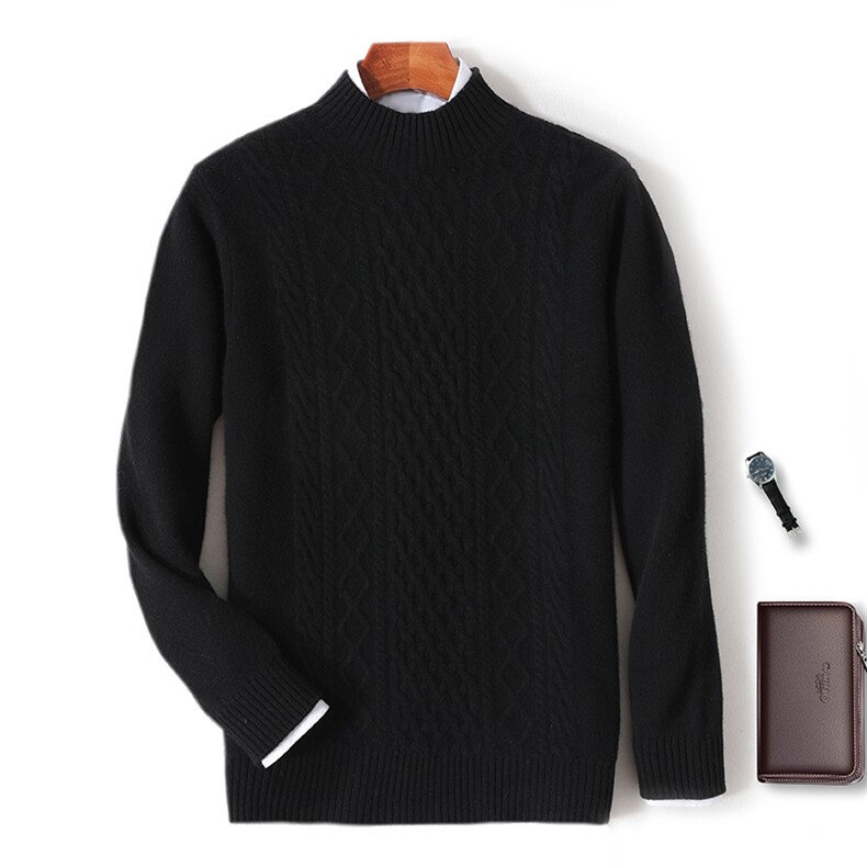 秋冬季新款舒适时尚百搭七针花型半高羊毛衫，男装羊毛衫，牧圣羊绒