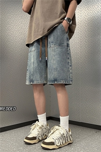 夏季新款港风系带水洗牛仔短裤休闲五分裤B315-K23215-P45控58图片