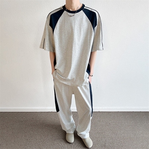 短袖t恤男士夏季ins潮牌帅气百搭运动套装休闲搭配一套上衣服图片