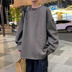 二开港风麂皮绒圆领卫衣男宽松长袖T恤打底衫外套Y5535P35，男装T恤，星座1204-3