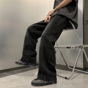 潮流复古水洗牛仔裤男女宽松直筒hiphop垂感设计长裤子N2216-P45图片