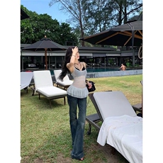 美式辣妹低腰紧身牛仔微喇裤女秋季做旧水洗拖地长裤，男装休闲裤，星座1210-1
