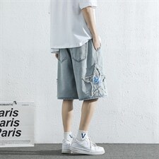 牛仔短裤高街男美式街头设计感宽松潮牌休闲五分裤夏季DK490-P40，男装牛仔裤，星座1008