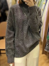 半高领毛衣女秋冬2024新款宽松慵懒风针织衫长袖上衣，女装羊毛衫，思途羊绒