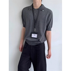 MDAG美式复古金属扣翻领短袖T恤polo衫男女夏季宽松休闲百搭上衣，男装Polo衫，四季星座505