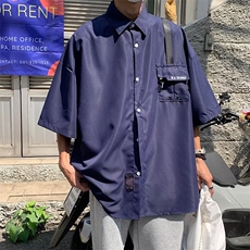 夏季拼接短袖衬衫男宽松ins潮牌衬衫P35，男装衬衫，星座1116-2