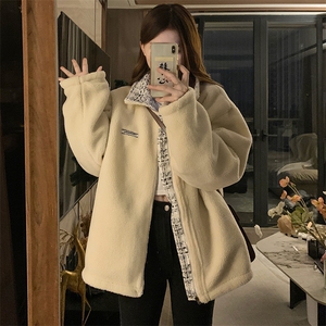 C861-P125冬季两面穿棉服女ins小香风加绒羊羔毛外套风外套棉衣图片