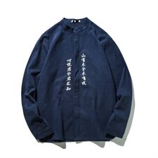 2021春秋季新款男装潮文字刺绣男士衬衣大码文艺范衬衫C03，男装衬衫，电商B277(原6028)