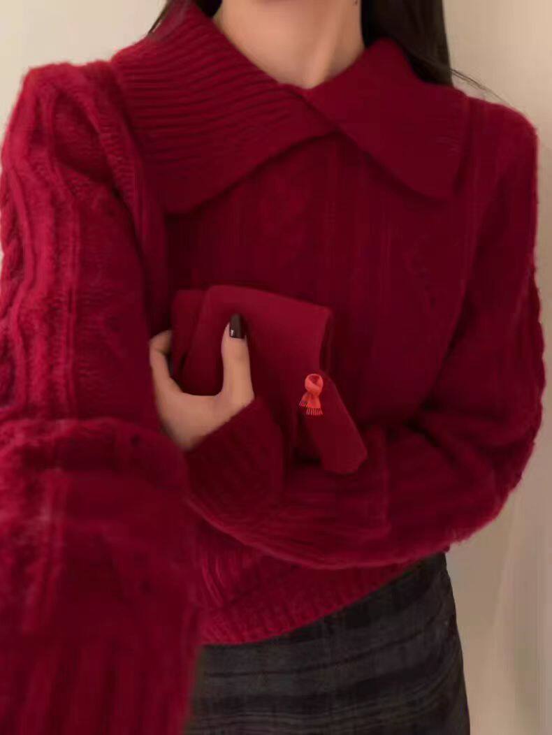 2025年秋季时尚百搭通勤简约想套头翻领针织衫，女装针织衫/毛衣，锦瑟羊绒