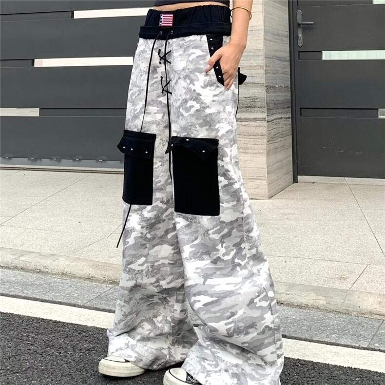 港风秋冬款男女牛仔裤双裤头扎染迷彩直筒宽松长裤NK8051P65,男装牛仔裤,星座1013-1