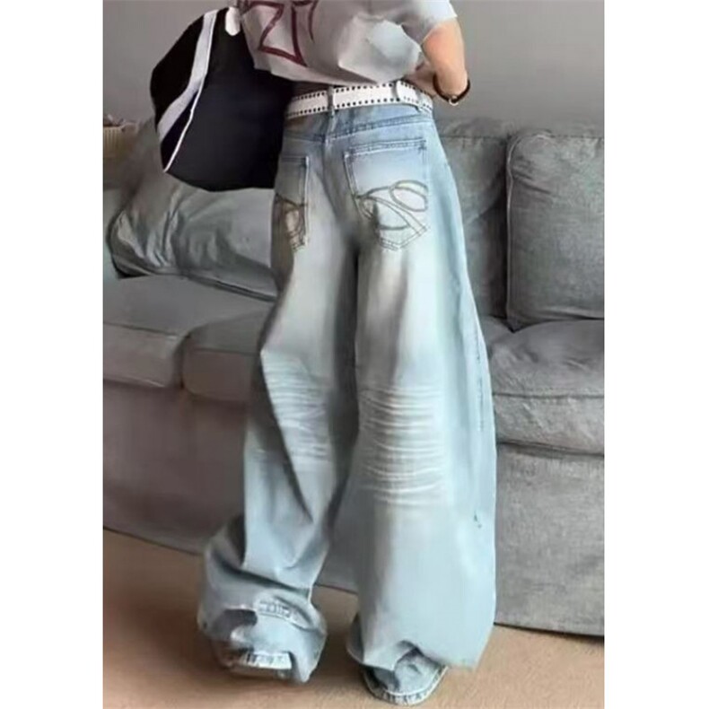 刺绣牛仔裤女秋季新款设计感宽松高腰直筒阔腿裤NZ9062，男装牛仔裤，星座1116A（原606A-3）