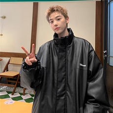 港风2026冬装宽松立领加厚pu皮棉衣外套潮男女冬季棉服S277-P128，男装棉衣，电商A233-1
