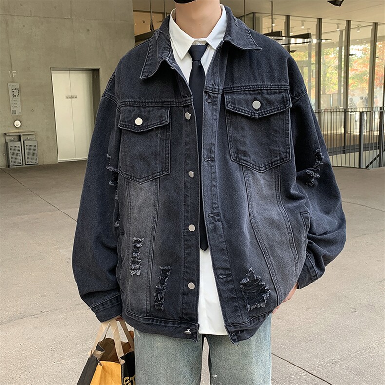 水洗做旧牛仔外套男士秋冬2026新款潮流破洞美式复古复古休闲夹克,男装工装外套,星座410-7