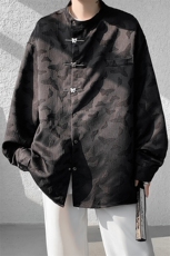 8XL-M特大码新中式蝴蝶扣暗纹长袖衬衫男复古装小众唐装CS509P55，男装衬衫，电商D206-1