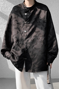 8XL-M特大码新中式蝴蝶扣暗纹长袖衬衫男复古装小众唐装CS509P55图片