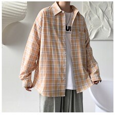 格子衬衫男长袖秋季新薄款ins潮牌港风日系宽松衬衣外套CS702P45,男装衬衫,电商B413-1
