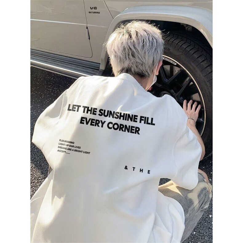 字母印花短袖t恤男款夏季美式潮牌落肩袖宽松T恤oversize重磅体恤,男装T恤,电商B245