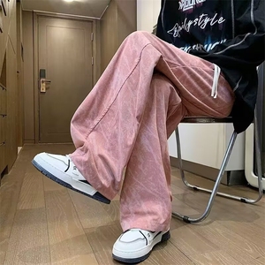 加绒灯芯绒直筒休闲裤男日系宽松百搭松紧腰垂感长裤K5939-P43图片