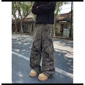 美式重磅潮牌工装裤男宽松直筒纯棉大码阔腿裤复古水洗迷彩休闲裤图片