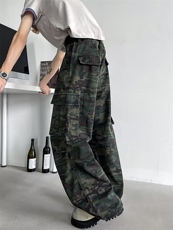 美式复古褶皱多口袋迷彩工装牛仔裤男高街潮牌显瘦堆积感拖地裤子，男装牛仔裤，星座410-6（原星座1304-1）