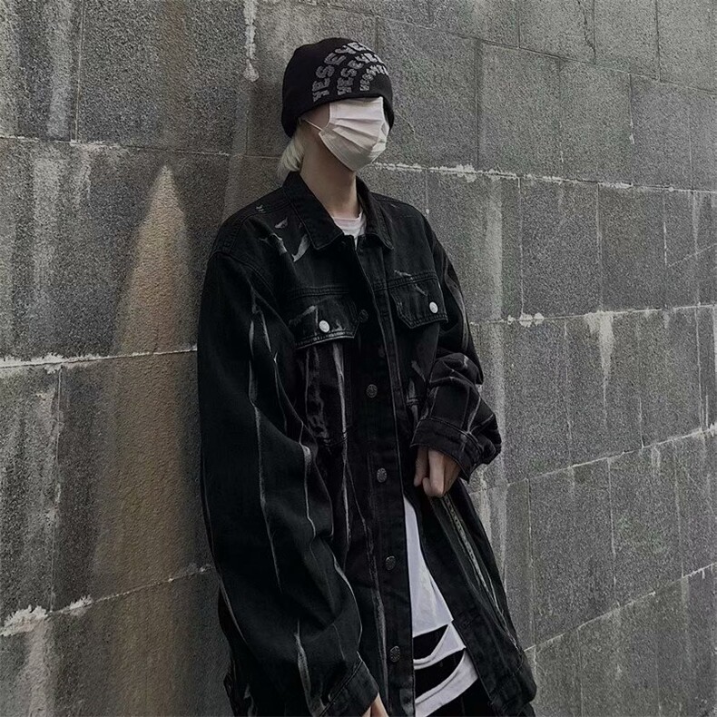 高街美式街头水洗扎染牛仔外套2024新款宽松男女夹克~JK549-p70图片