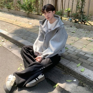 抖音得物二开 秋冬美式高街重磅结构高领拉链连帽卫衣外套W93图片