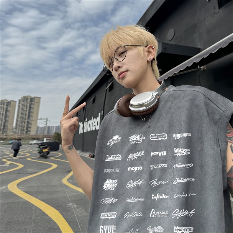 麂皮绒背心坎肩男T恤美式港风潮JB419-特P19控38,男装背心/马甲,电商B370