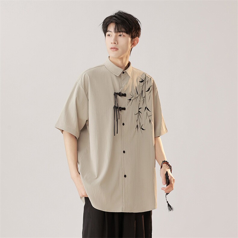 夏季新款风短袖衬衣男新中式竹子刺绣衬衫CY627-P40图片