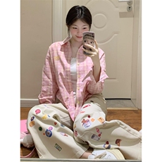 TC571-P45粉色甜美减龄格子长袖衬衫韩系宽松慵懒休闲防晒衬衣，女装衬衫，星座617A-2