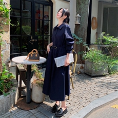 法式衬衫连衣裙女士中长款，女装连衣裙，素月