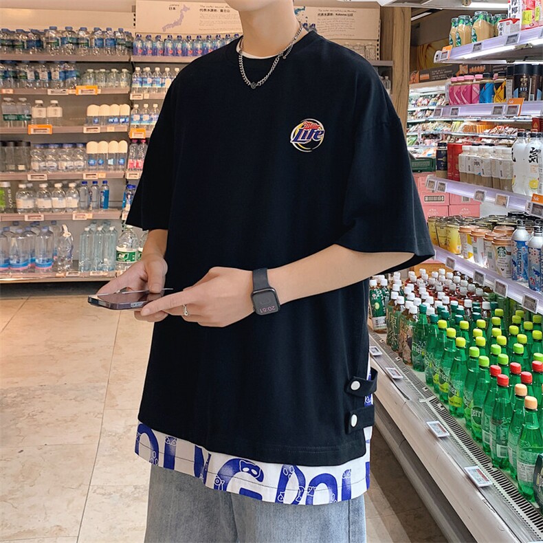 数据！设计感拼接撞色短T恤夏季宽松休闲男上衣XT226-P45控68,男装T恤,电商B370