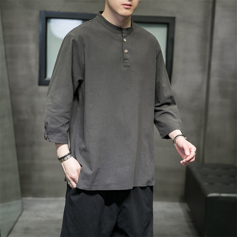 风2025春夏棉麻短袖t恤男宽松大码七分袖QT6008-1/T064/P45,男装T恤,电商A008