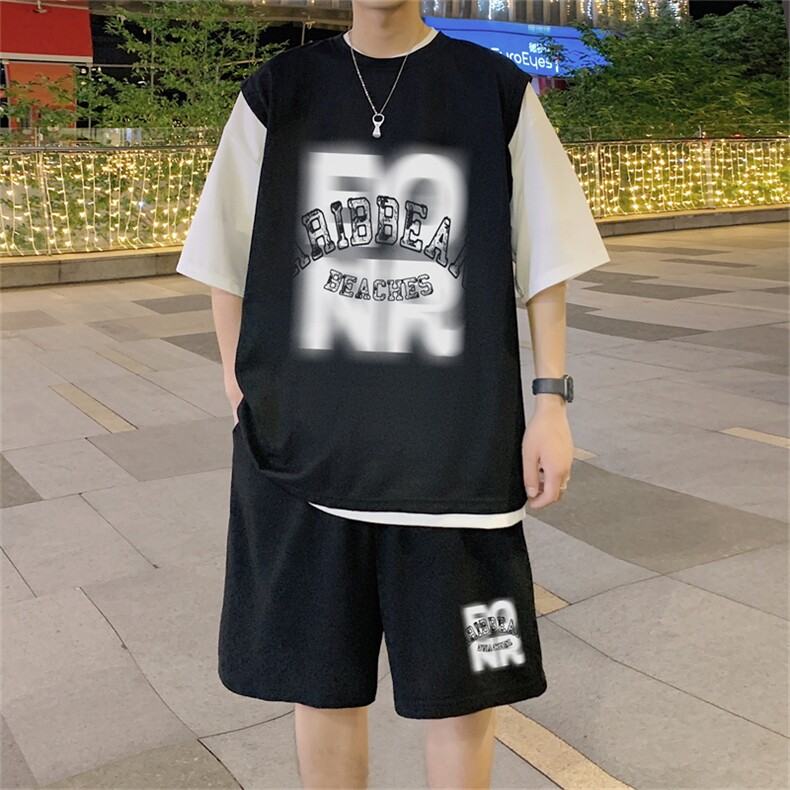 华夫格套装潮流休闲短袖短裤两件套FTZ3062-P55控78,男装牛仔裤,电商B370