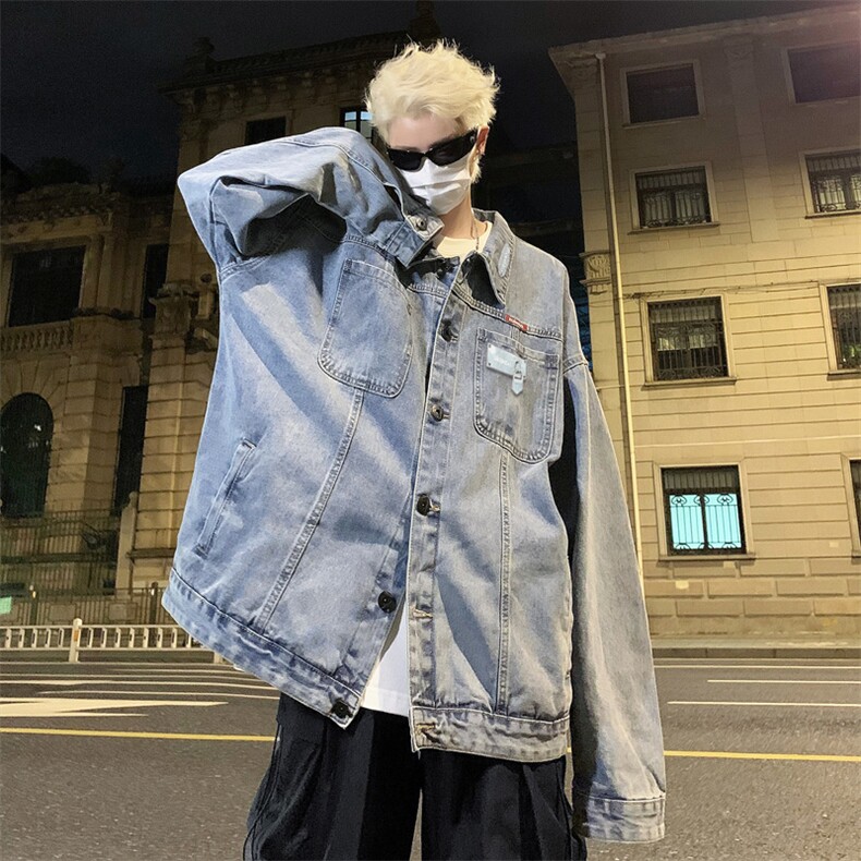男装牛仔外套 2026秋几何图案印花男生翻领夹克 XZ514-2-N109-P88图片