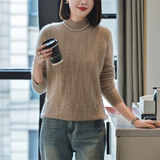2025秋冬新款羊绒衫女100%纯羊绒高翻领厚款上衣宽松休息针织套衫，女装羊毛衫，宋氏羊绒