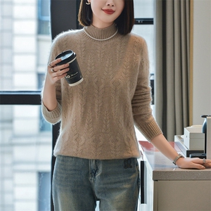 2025秋冬新款羊绒衫女100%纯羊绒高翻领厚款上衣宽松休息针织套衫图片